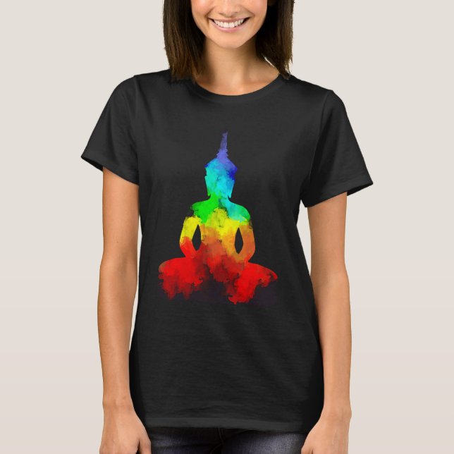 Buddha Rainbow Love Yoga Pose T Namaste T Shirt (Framsida)