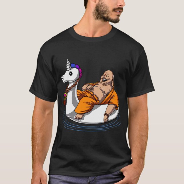 Buddha Ridande Enhörning Flotte T Shirt (Framsida)