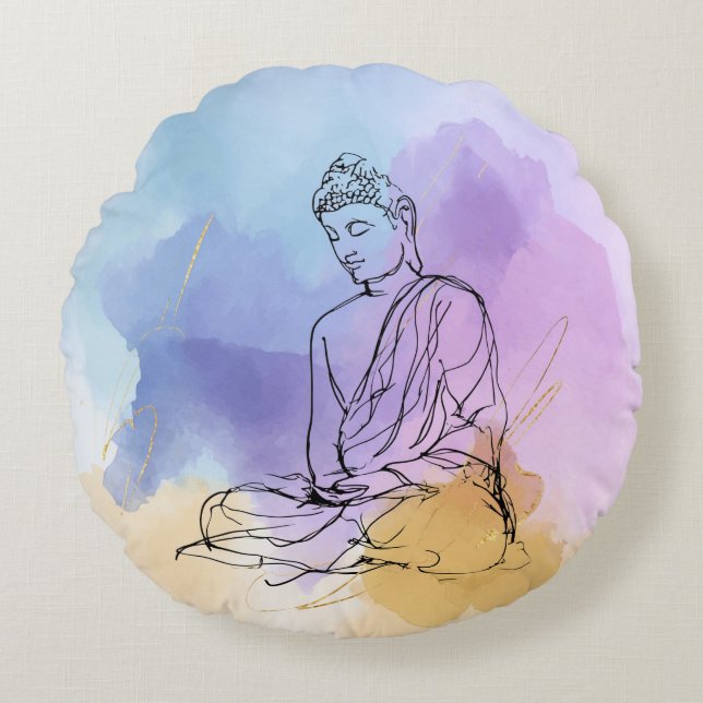 Buddha Round Pillow | Zen Meditation Rund Kudde (Framsidan)