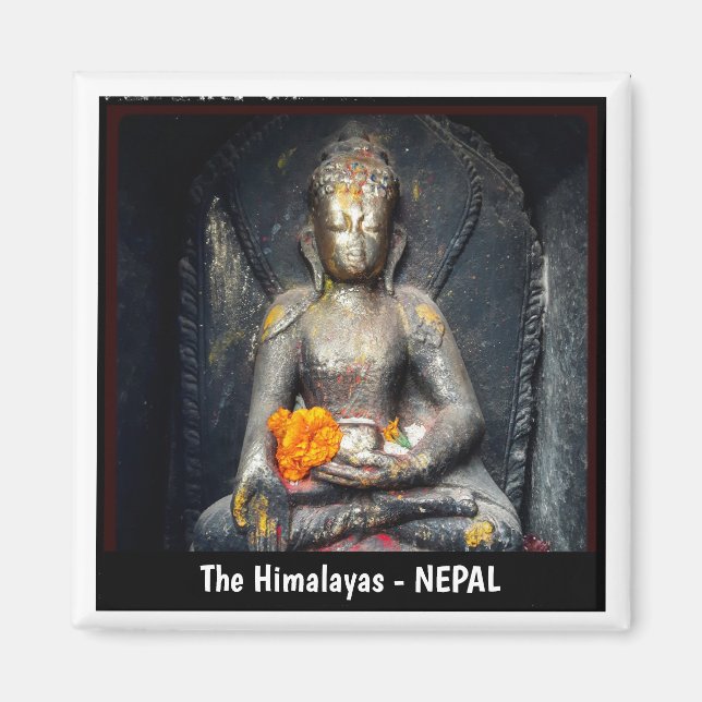 Buddha Shakyamuni, Flower, Kathmandu - Nepal Magnet (Framsidan)