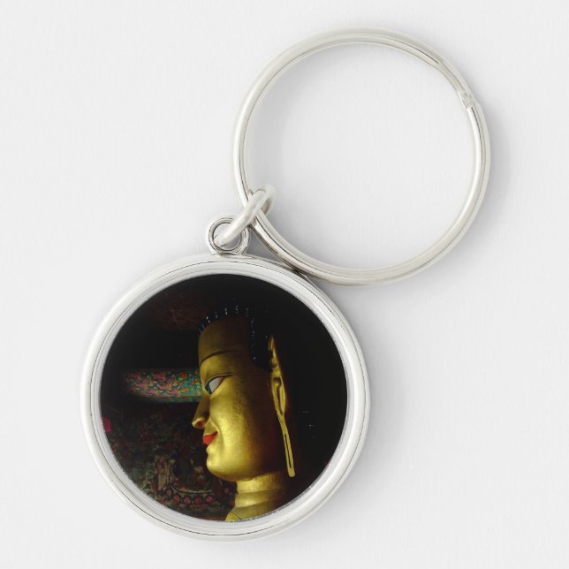 Buddha Shakyamuni - Himalayas, Dharma Rund Silverfärgad Nyckelring (Framsidan)
