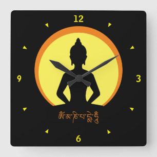 Buddha Shakyamuni & SunDisc /Light på natten Fyrkantig Klocka