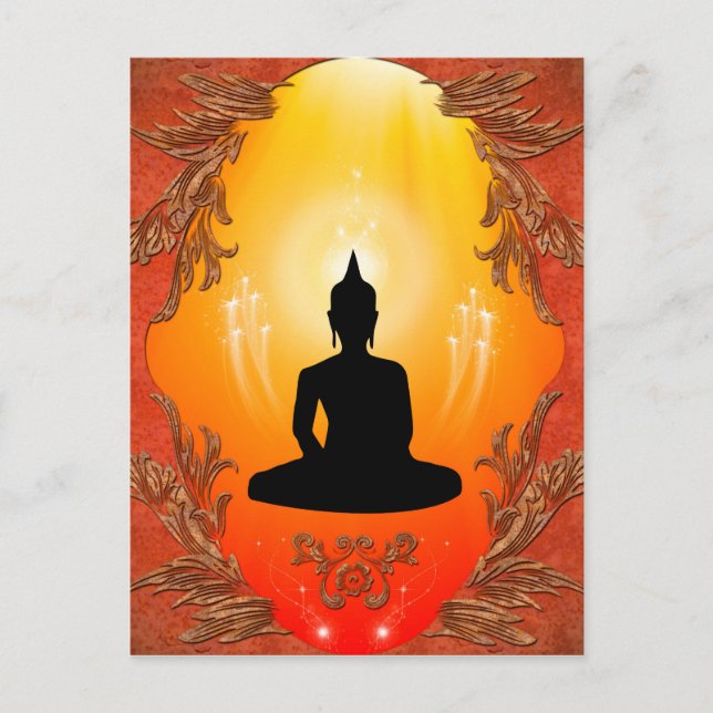 Buddha silhouette med glödande ljus vykort (Framsida)