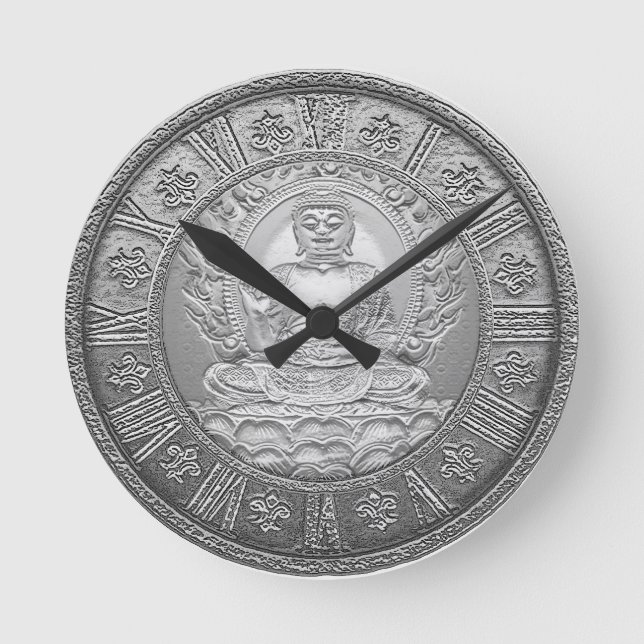 Buddha silverLook Rund Klocka (Framsida)