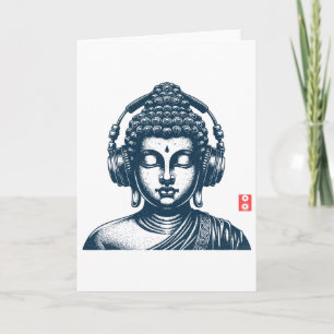 Buddha som bär hörlurar Vintage Retro Grå , Uni Kort