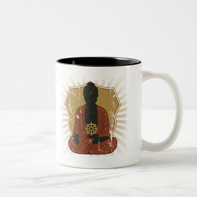 Buddha som mediterar Dharma, rullar Två-Tonad Mugg (Höger)