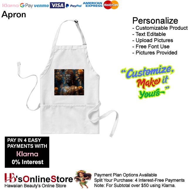 Buddha Standard Apron White Förkläde (Buddha White Standard Apron with Three Spacious Front Pockets.
)