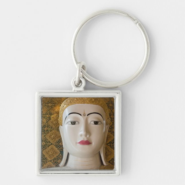 Buddha statlig porträtt fyrkantig silverfärgad nyckelring (Framsidan)