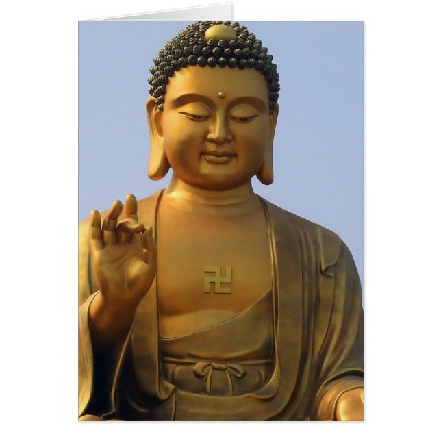 Buddha Statue i Blå himmel, Hand Razed Hälsningskort (Framsidan)