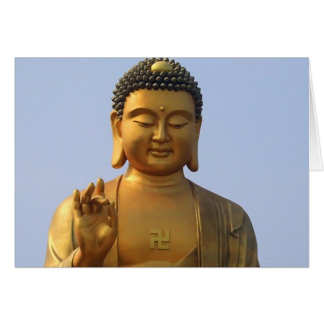 Buddha Statue i Blå himmel, Hand Razed Hälsningskort (Framsidan Horizontal)