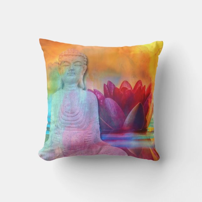 Buddha Statue & Lotus i Vatten Kudde (Framsida)