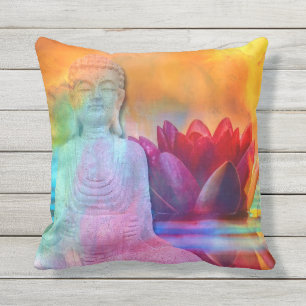Buddha Statue & Lotus i Vatten Kudde