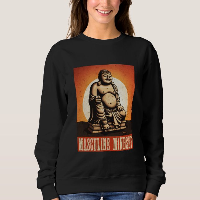 buddha statue masculine mindset retro sun style t shirt (Framsida)