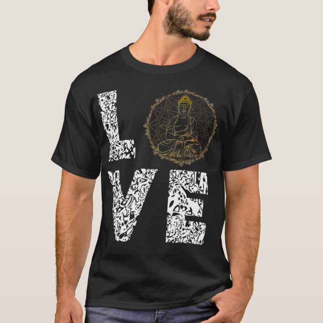 Buddha Statue Zen Yoga Lover Meditation Mantra Gau T Shirt (Framsida)