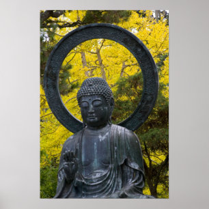 Buddha-staty i de japanska trädgårdarna Gyllene Poster