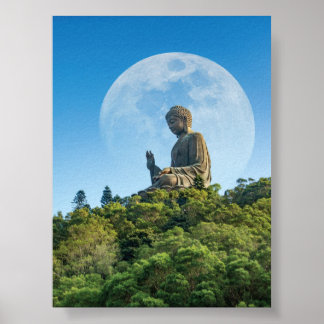 Buddha-staty med full måne poster