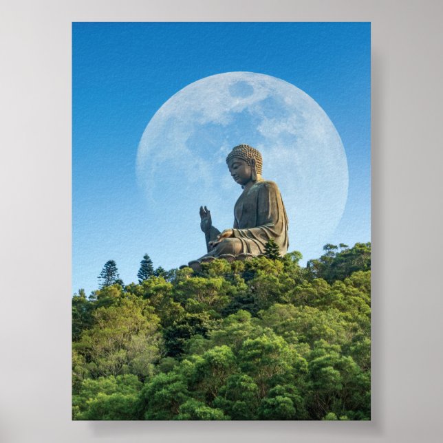Buddha-staty med full måne poster (Framsidan)