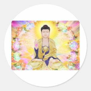 Buddha Surroavrundat av blommor Runt Klistermärke