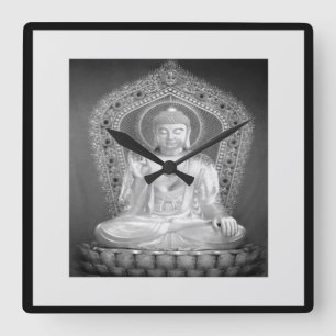 Buddha - svart och vit väggklocka