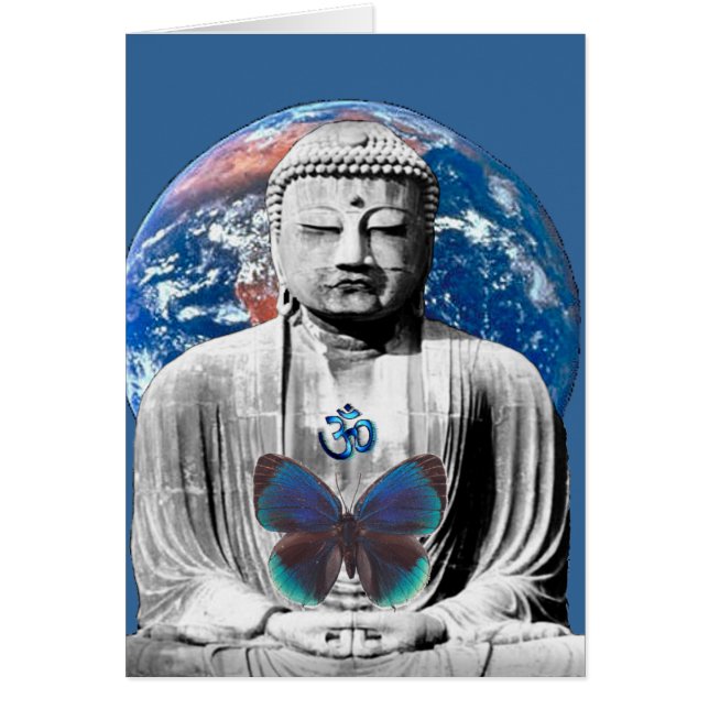 Buddha väntar på det tomma kortet hälsningskort (Framsidan)