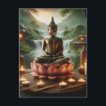 Buddha Vykort<br><div class="desc">En underbar bild av Buddha som mediterar med en vattenfallsbild</div>