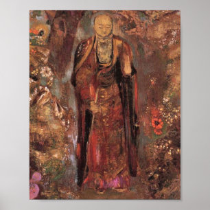 Buddha Walking bland blommorna av Odilon Redon Poster