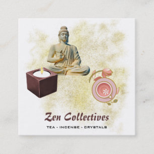 *~* Buddha Zen Candle Lotus Tea Guld Fyrkantigt Visitkort