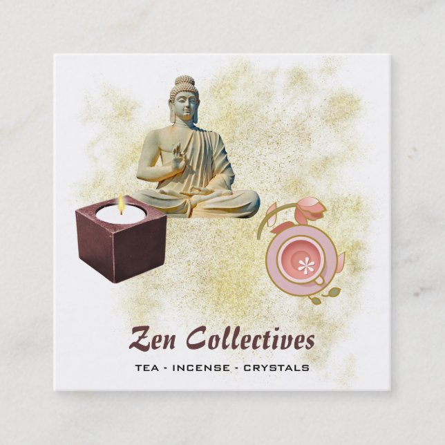*~* Buddha Zen Candle Lotus Tea Guld Fyrkantigt Visitkort (Framsida)