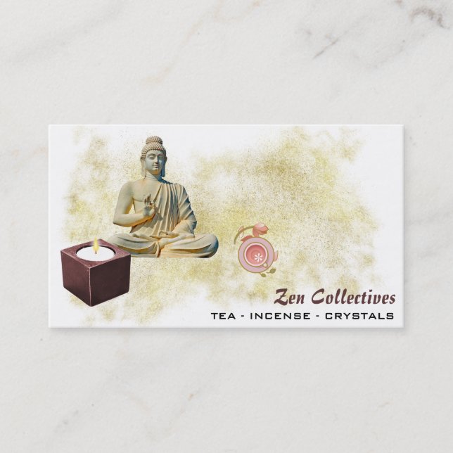 *~* Buddha Zen Candle Tea Lotus Guld Visitkort (Framsida)