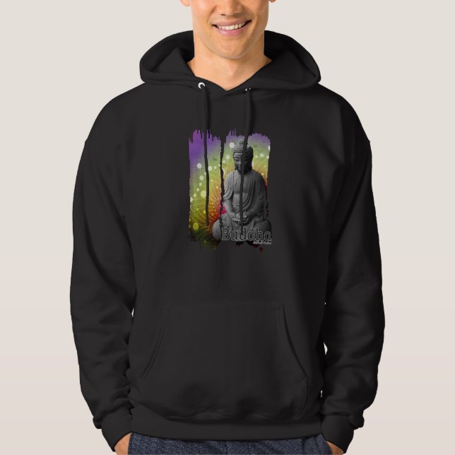 Buddhafigur Buddhism Mode Kvinnor Män Regnbåge Hoodie (Framsida)
