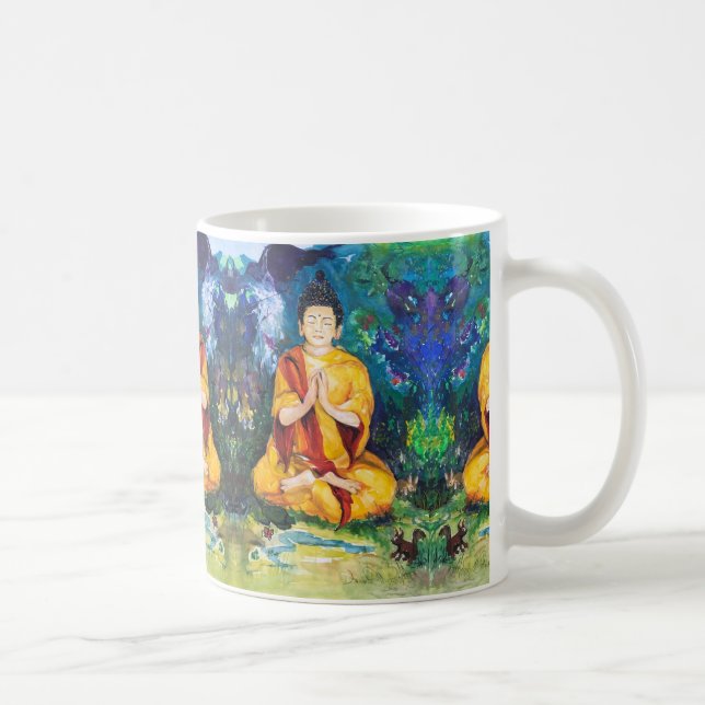 Buddhas Garden Meditate Pray Maureen Girard Tibet Kaffemugg (Höger)