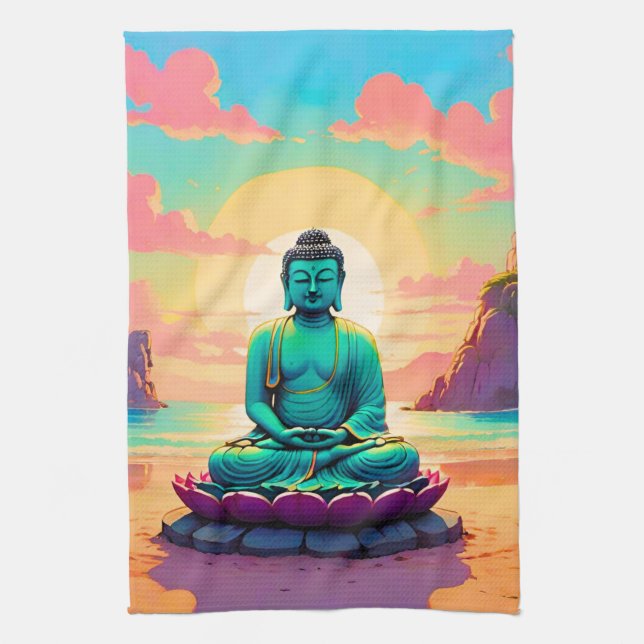Buddhas solnedgångsreflektion kökshandduk (Vertikal)
