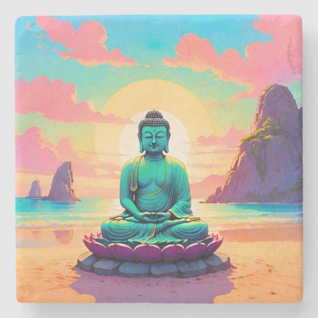 Buddhas solnedgångsreflektion stenunderlägg (Framsidan)