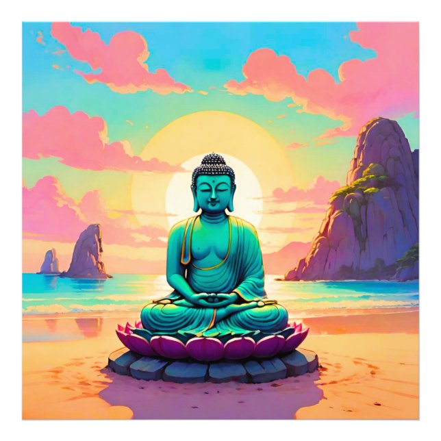 Buddhas sunset Reflection Fototryck (Framsidan)