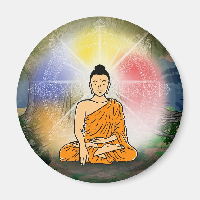 Buddhas upplysning och Dharma Wheel Magnet (Framsidan)