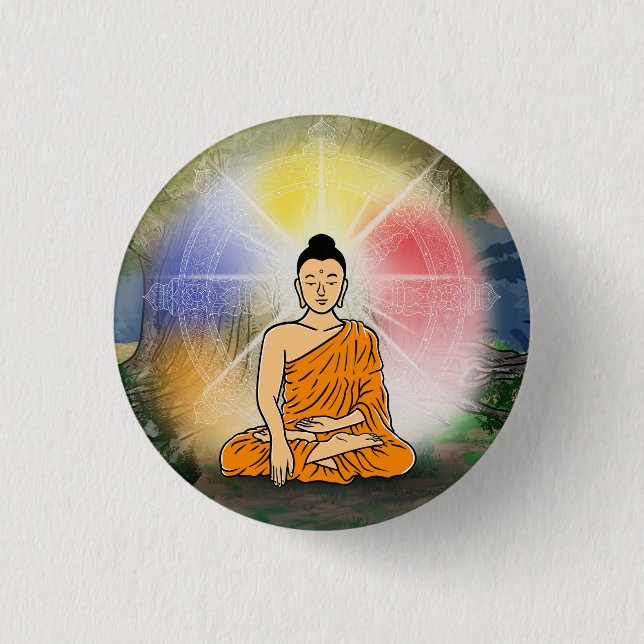Buddhas upplysnings- och Dharma Wheel-knapp Knapp (Framsida)