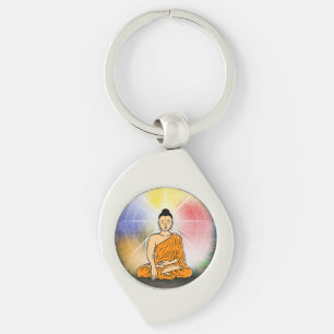Buddhas upplysningskedja Dharma Wheel Metall Keych Swirl Silverfärgad Nyckelring