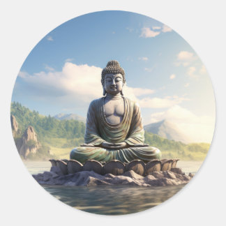 Buddhastaty Meditationsposition Runt Klistermärke