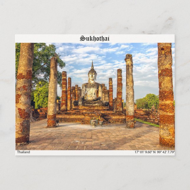 Buddhastaty, Wat Mahait, Sukhothai Vykort (Framsida)