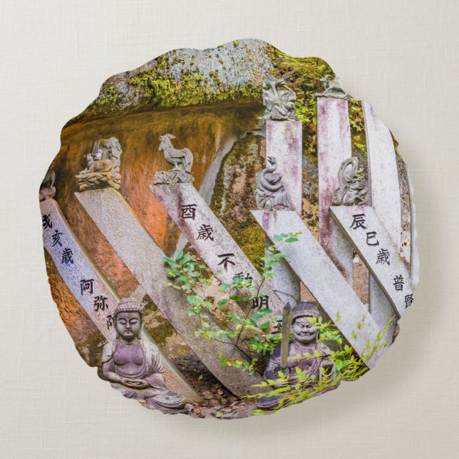 Buddhastatyer i Senko-ji-tempel Rund Kudde (Baksidan)