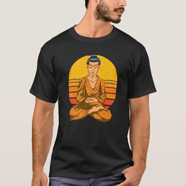 Buddhism Andlig Meditation buddhist Retro Sunse T Shirt (Framsida)