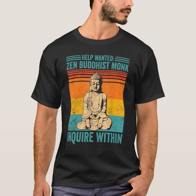 Buddhism Buddha Retro Help ville ha Zen Buddhist M T Shirt (Framsida)