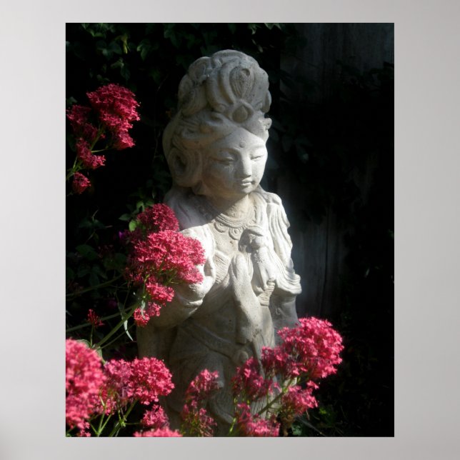 Buddhism Poster Goddess Kuan Yin Buddha Flowers (Framsidan)