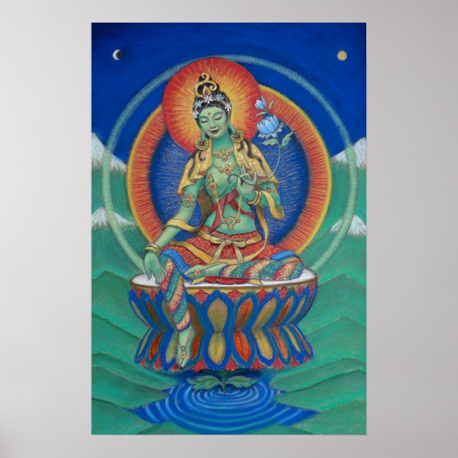 Buddhism Poster Grönt Tara Tibetan Goddess Buddha (Framsidan)