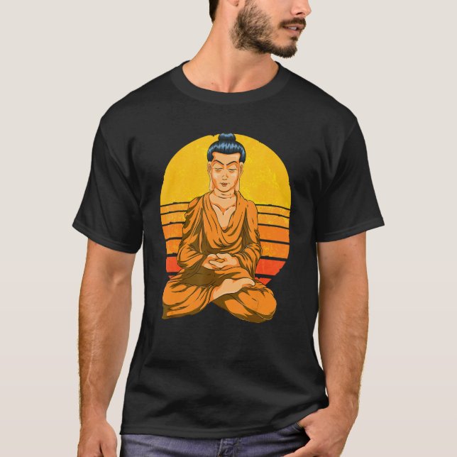 Buddhism Spiritual Meditation Buddhist Retro Sunse T Shirt (Framsida)