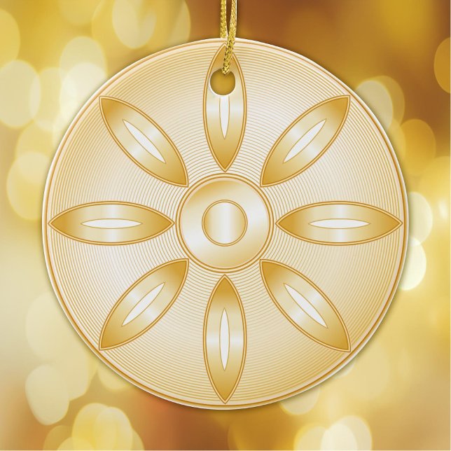 Buddhism Symbol Julgransprydnad Keramik (Buddhism, gold Lotus blossom, wheel of Dharma, symbol of the Buddhist faith.  Peace.)