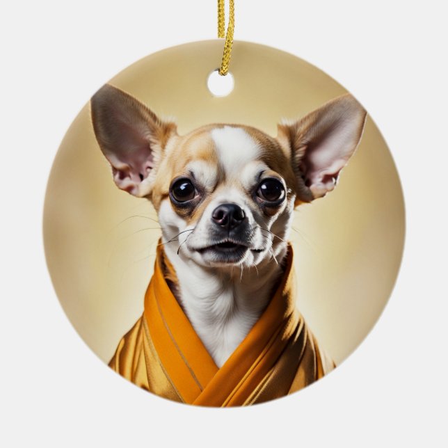 Buddhist Chihuahua Julgransprydnad Keramik (Framsidan)