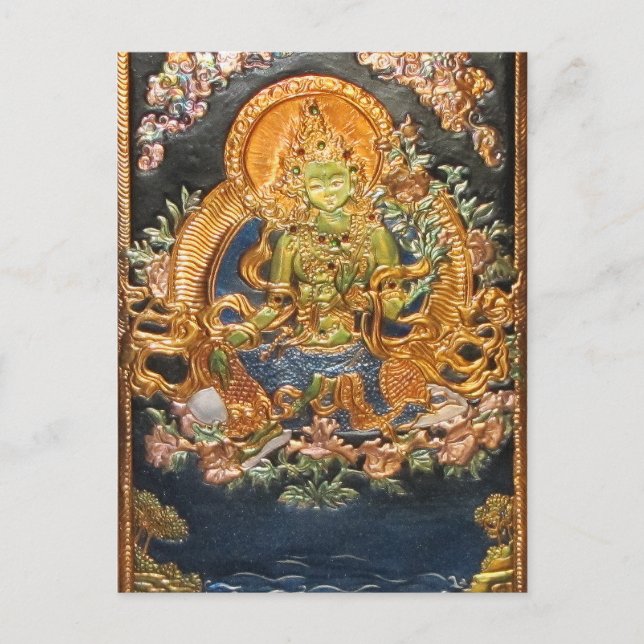 BUDDHIST GODDESS GRÖNT TARA METALLIC INLAY VYKORT (Framsida)