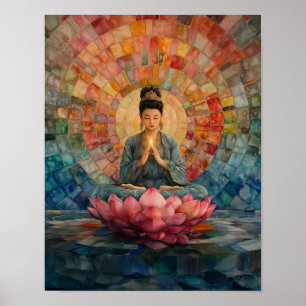Buddhist Goddess Guanyin Rainbow Mosaic Art Poster