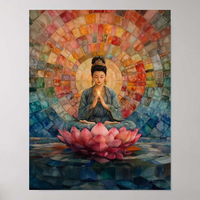 Buddhist Goddess Guanyin Rainbow Mosaic Art Poster (Framsidan)